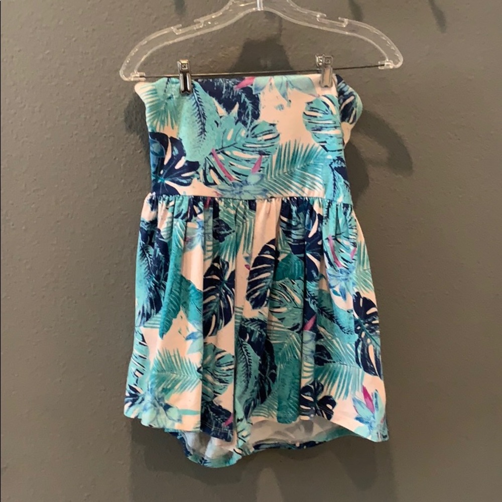 Aqua floral sleeveless romper